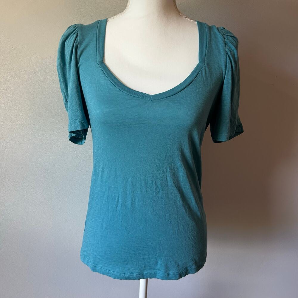Sundry by Anthropologie Teal Fitted T-Shirt Blouse Light Size 0 - Picture 2 of 7